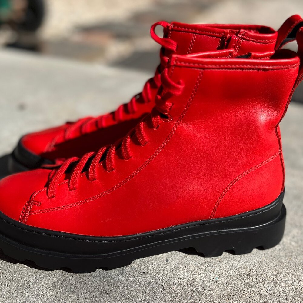 CAMPER Brutus Red Combat Mid Ankle Boots